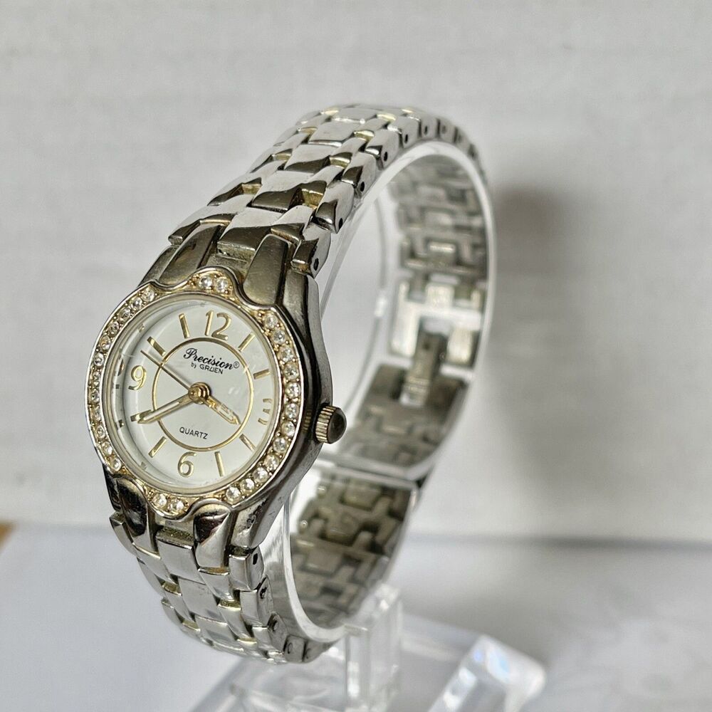 Gruen Precision Womens Watch Silver Tone Bracelet Band Crystal Accented Bezel